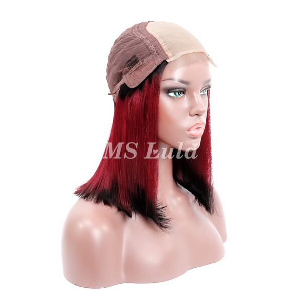 Black Root 1b/red/1b Ombre Color Straight BOB Lace Closure Wig - Image 5